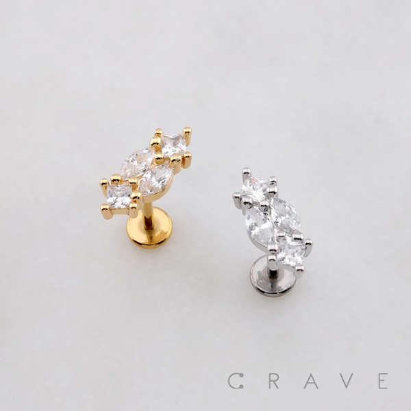 MARQUISE RHOMBUS THREADLESS (PUSH IN) 316L SURGICAL STEEL LABRET SET